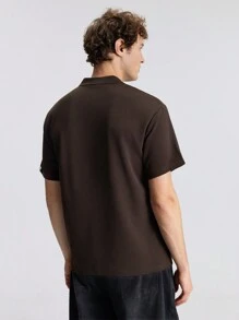 Ontre Camisa polo casual de manga corta con cuello vuelto de unicolor para hombre