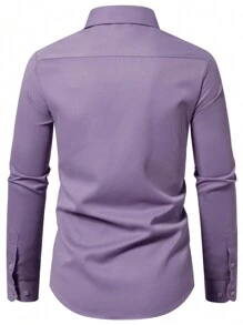 Calvornis Men's Solid Color Single Breasted Casual Long Sleeve Shirt For Autumn Men Casual Dress Shirts Men Dress Shirts Plain Men Shirts Men Clothing Shirts - Mauve Purple - View 2