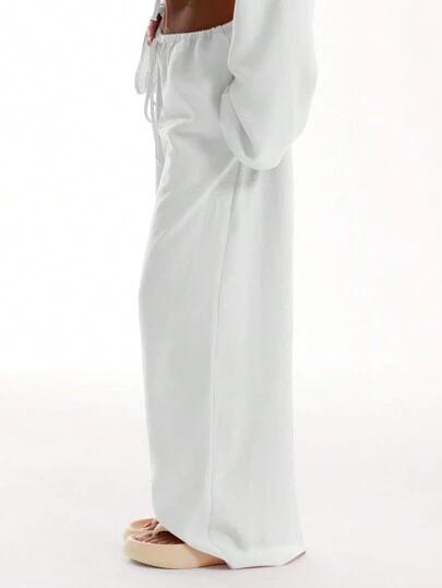 MUSERA Tie Front Linen Feel Beach Trousers Elegant Summer Vacation Sun Casual Boho White Airport Beach Pants Spring Holiday