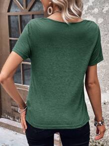 SHEIN Clasi Women's Solid Color Off-Shoulder Simple Casual T-Shirt, Fashionable For Daily Wear - Dark Green - View 2