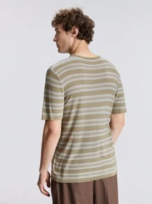 Ontre Men's Striped Short-Sleeved Knitted Top Simple Fashion Casual Vacation Beach Outing Clothes, New Styles For Spring And Summer 2025, Travel, Holiday And Commuting