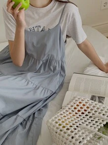 DAZY Women Loose Solid Color Spaghetti Strap Dress, Light Blue, Spring/Summer Milkmaid Dress - Baby Blue - View 6