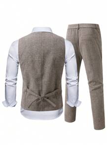 Manfinity Mode Plus Size Men's Simple Fashion Casual Vest And Trousers Set, Daily Wear