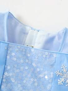 Glamorique Kids Baby Girl Princess Dress With Blue Snowflake Sequins, Mesh Tutu Skirt, Detachable Cape, Christmas New Year Gift - Blue - View 6