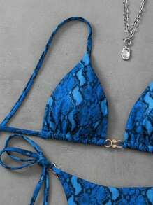 Swim Vcay 2 stuks Zomer Dames Strand Halter Print Triangel Bikini Top En String Zijkant Strik Bodem Badmode Set