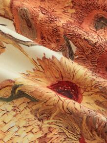 SHEIN MOD Plus Size  Vintage Tie Shoulder Waist Drawstring Sunflower Print Dress,Van Gogh Style Sunflower Print Sleeveless Mini Dress, Concert Outfit Women,Fairycore Summer Dress,Long Floral Dress,Floral Women Dress,Beach Dress Sundress,Holiday Outfits Boho - Multicolor - View 4