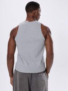Musero Sleeveless Branded Logo Embossed Tank Top Fitted Tank Top Style Top Spring Summer Essentials Capsule Wardrobe - Grey - View 2