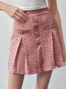 MOTF STUDIO TWEED BUTTON DECOR SKIRT,SPRING/SUMMER - Pink - View 7