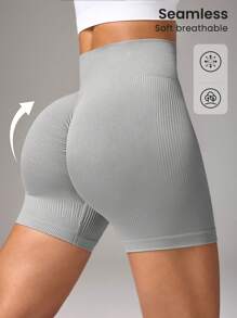 Easithlete Women High Waisted Solid Color Casual Slim Fit Seamless Sports ShortsWomen Sweat Short, Gym Short, Biker Short - Grey - View 1