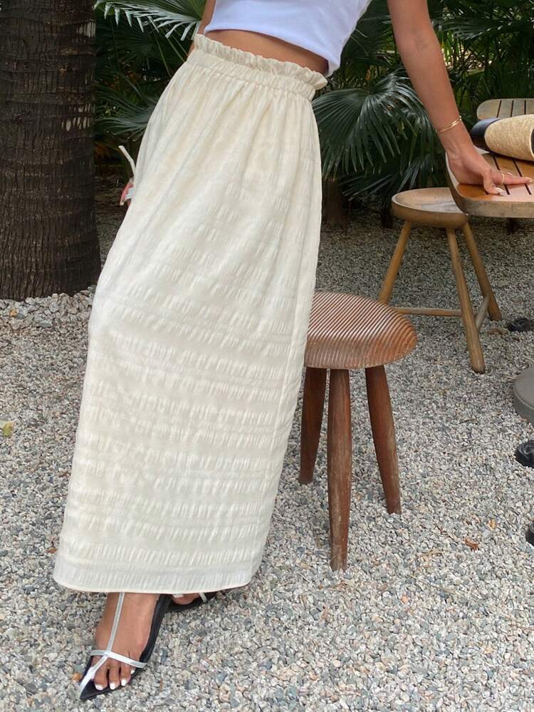 A-Line Floral Lace Trim Solid Color Casual High-Waisted Women Skirt