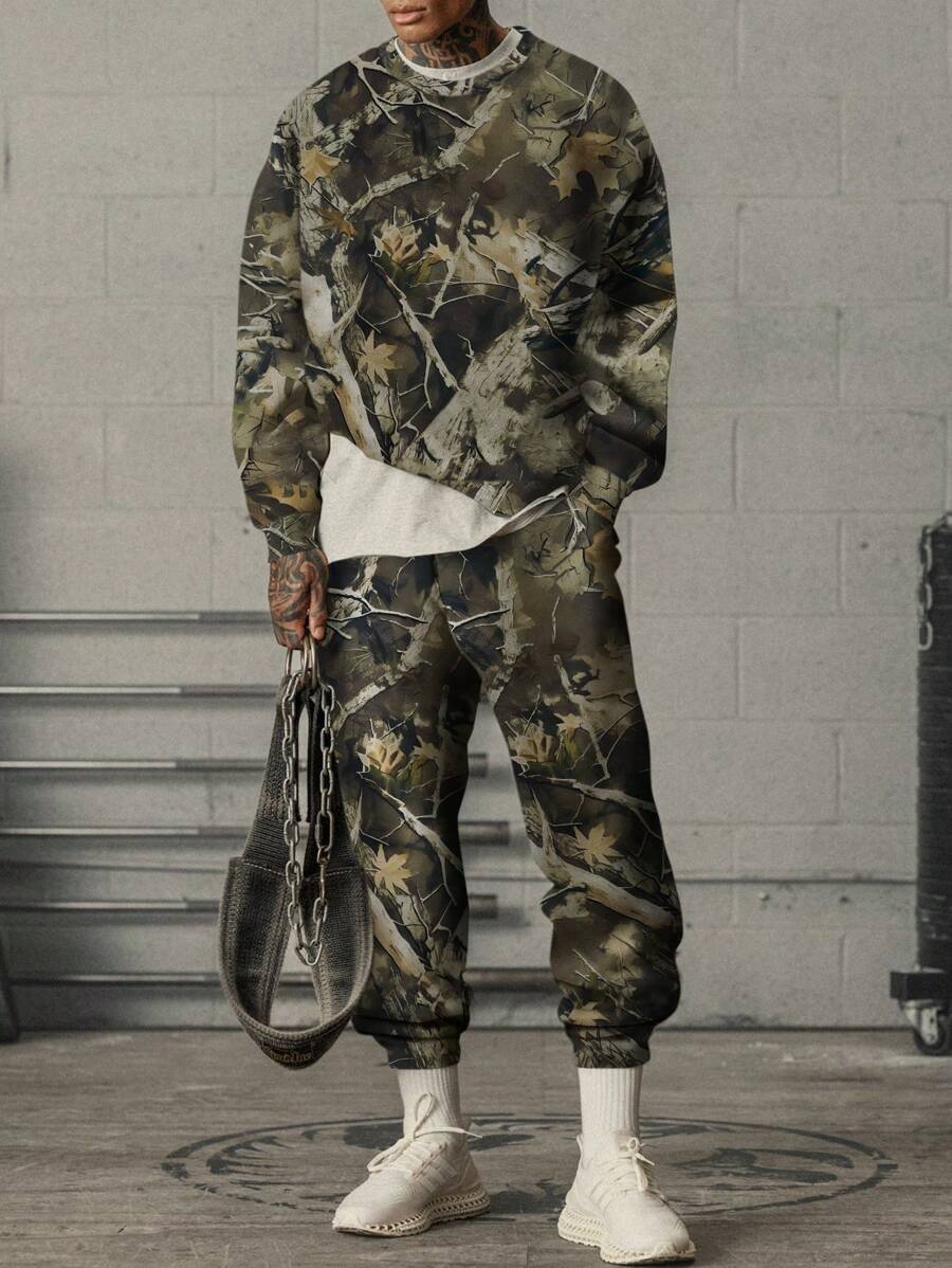 男士全印花休闲卫衣裤套装，简约时尚，适合日常穿着，秋季服装 - 彩色 - 查看 1