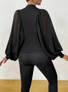 Chiquease Nouvelle blouse française de style dame élégante, sexy, semi-transparente à manches chauve-souris. Chemise en chiffon noir