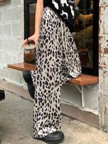 DAZY 宽松休闲豹纹女裤，春夏 - 黑色 - 查看 8