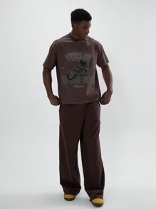 Musero 秋冬款直筒针织弹力抽绳腰带慢跑裤 - 鏽棕色 - 查看 1