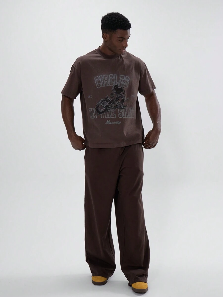 Musero 秋冬款直筒针织弹力抽绳腰带慢跑裤 - 鏽棕色 - 查看 1