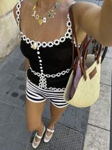 Siren Gaze 女士条纹休闲短裤，简约时尚，日常穿着 - 黑與白 - 查看 7