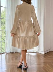 SHEIN Maternity Solid Color Long Sleeve Single-Breasted Casual Loose Dress - Apricot - View 2