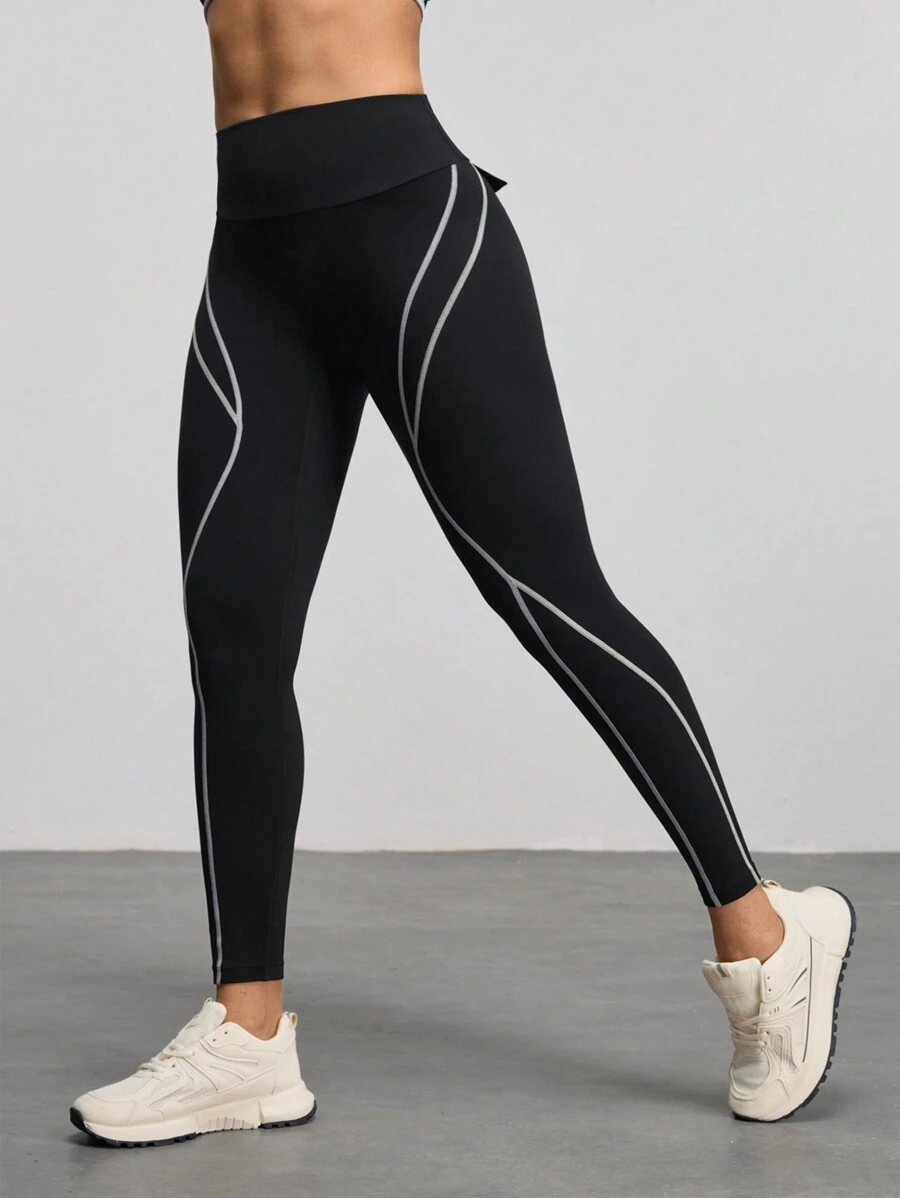 高弹力透气运动瑜伽紧身裤 - 深灰色 - 查看 1