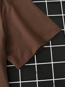 Manfinity Homme 大码男士休闲简约条纹短袖 T 恤 - 咖啡棕 - 查看 4