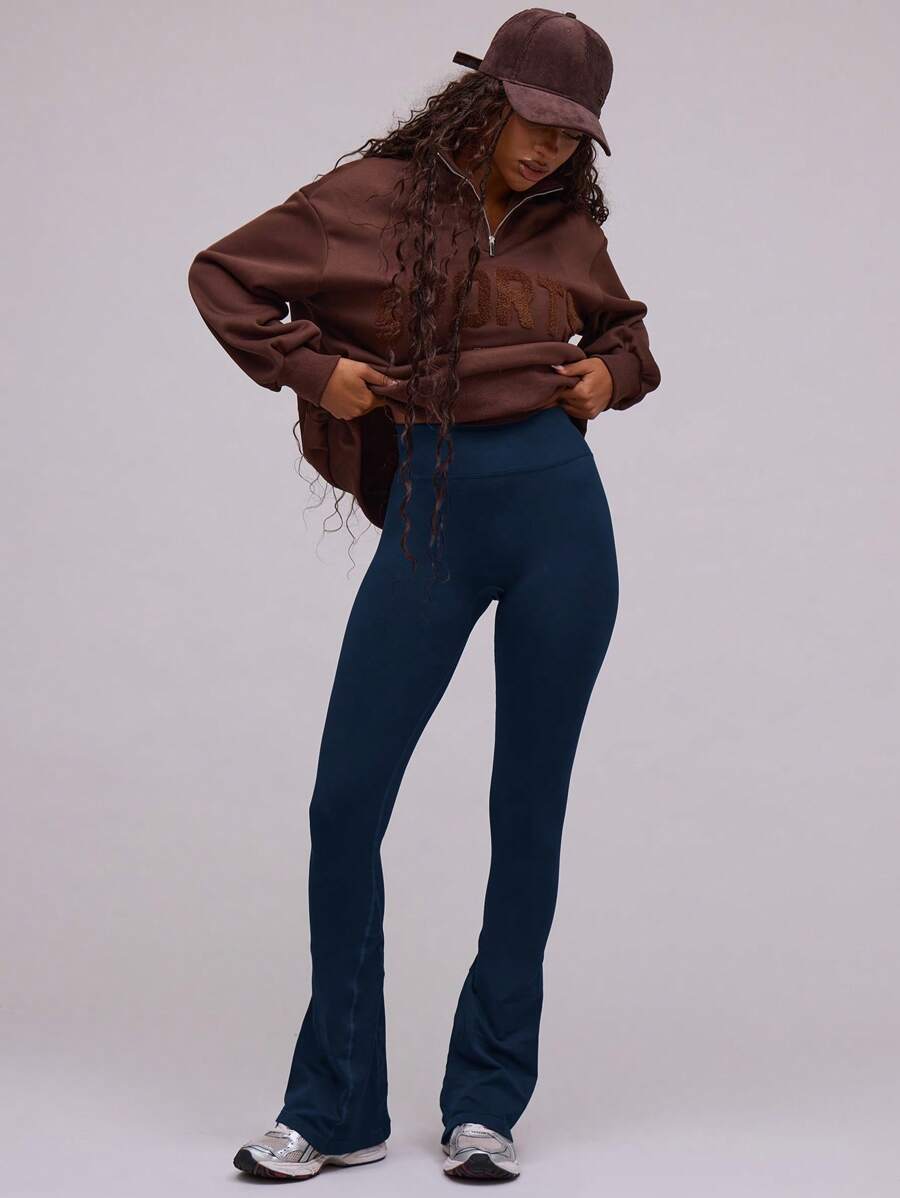 Musera Sport High Waist Fitted Flared Yoga Activewear Pants Trousers Legging, Padel, Tennis, Pickleball Gym Fitness Fall  Pilates Daily Casual - Navy Blue - View 1