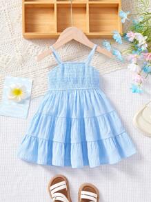 SHEIN Vestido de tirantes azul lindo de verano para bebé niña para vacaciones