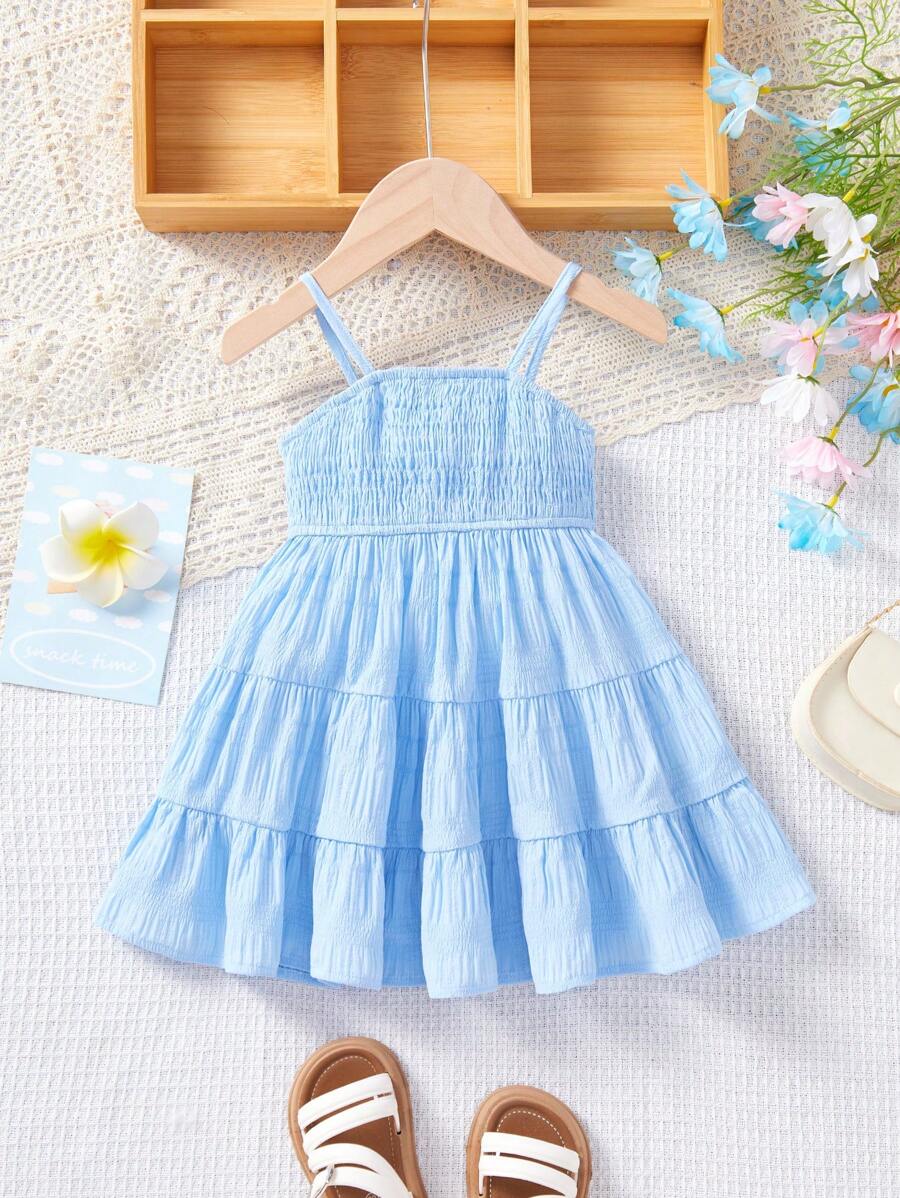 SHEIN Vestido de tirantes azul lindo de verano para bebé niña para vacaciones