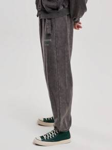 Musero Washed Graphic Patch Print Cuffed Sweatpants Jersey Joggers Autumn Winter Wardrobe - Grey - View 3