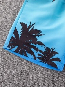 SHEIN Leap Crew 1 Pc Teenboy's Palm Tree Printed Beach Shorts;Spring Wear; Teen Boys' Clothing; Teen Boy' Jackets, Spring Back To School - Multicolor - View 4