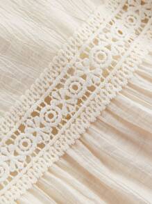 SHEIN MOD 杏色蕾丝拼接复古度假风半身裙波西米亚风半身裙田园度假半身裙春季半身裙沙滩裙 - 杏色 - 查看 4