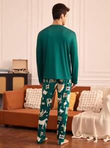 Happy Jammies Conjunto de pijama de pantalón largo y top de manga larga con estampado de vaca para hombre