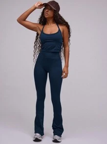 Musera Sport Áo ba lỗ không đường may cổ yếm, kiểu dáng croptop, thích hợp cho thể thao, chơi Padel, Tennis, Pickleball, tập gym, thể dục mùa đông hè. - Màu xanh hải quân - Xem 5