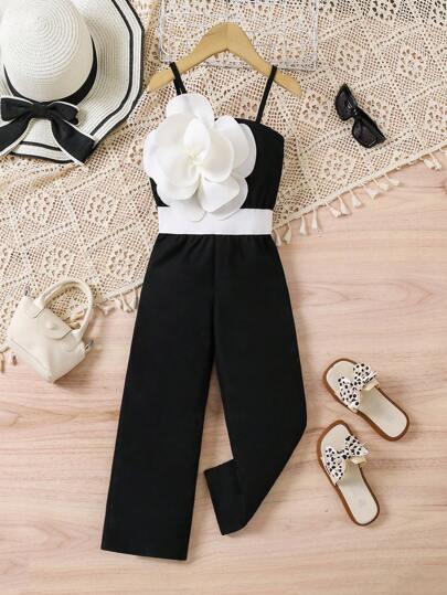 Elladie kids Salopetă ocazională cu decor floral 3D pentru fetiță