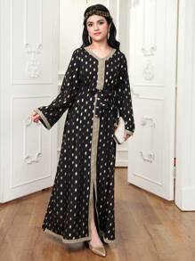 Teen Girls' Solid Color V-Neck Long Sleeve Splice Dress - Multicolor - View 4