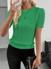 EMERY ROSE Fashionable Blogger Style Twisted Rope Design Crew Neck Knit Sweater, Versatile For Autumn/Winter - Green - View 7