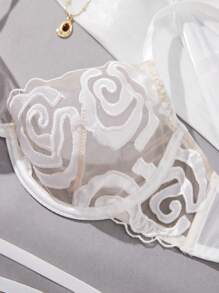 Set de 3 piezas de lencería vintage romántica y sexy con bordados para mujer de boda - Blanco - Ver 4