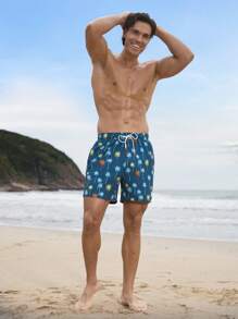 Surfspeed Men's Tie Front Printed Pocket Casual Beach Pants, Vacation & Leisure Men Swim Trunks - Multicolor - View 3