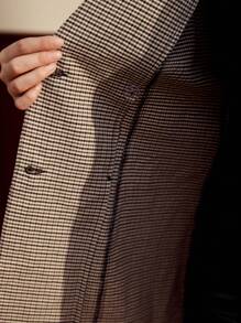 Vintamour 复古经典优雅女式修身3/4袖格子薄款西装外套，撞色金属纽扣夹克，春夏情人节商务休闲女式教堂服装女装 - 咖啡棕 - 查看 7