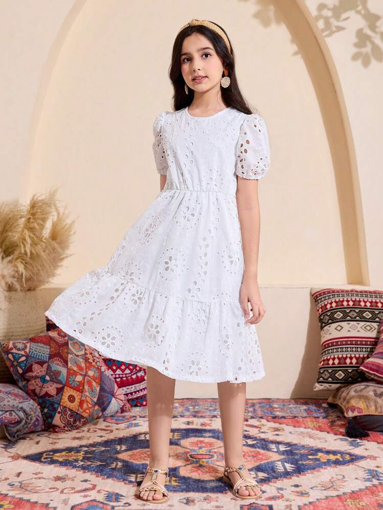 SHEIN Vestido casual de manga corta de unicolor y estilo minimalista para niñas preadolescentes, para uso diario - Blanco - Añade 3