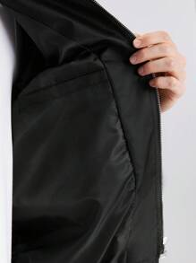 Ontre 秋季男士纯色长袖前拉链休闲棒球夹克 - 黑色 - 查看 7