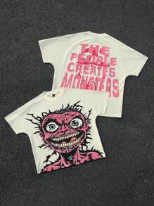 Manfinity EMRG 男士卡通印花圆领宽松休闲短袖T恤 - 杏色 - 查看 3