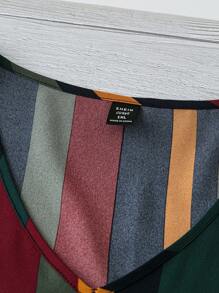 SHEIN LUNE 大码女式条纹印花休闲短袖夏季衬衫