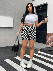 Muchica Plus Size Gym Women Clothes,Checkered Pants,Black & White Plaid Print Slim Fit Leggings, Casual For Vacation,Spring Summer Clothes - Multicolor - View 5