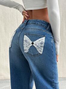 WOMEN LOW WAIST STRAIGHT JEANS - Light Wash - View 2