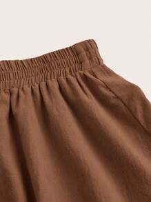 Elaquor 2 Pcs/Set Plus Size Solid Color Shorts With French Ruffle Hem Spring To Summer - Brown - View 9