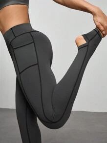 Minimalist Fashion Sports Leggings, Casual Daily Wear - Grey - View 4