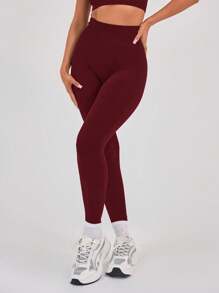 Musera Sport 高腰无缝运动健身紧身裤，仅限板网球、网球、匹克球健身房健身 - 酒紅色 - 查看 1