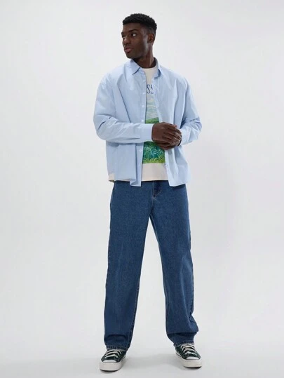 Musero Button Through Oversized Long Sleeve Collared Cuff Detailing Shirt Top Winter Essentials