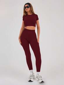 Musera Sport 高腰无缝运动健身紧身裤，仅限板网球、网球、匹克球健身房健身 - 酒紅色 - 查看 5