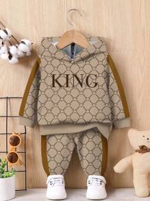 SHEIN Baby Boy Casual Loose Comfortable Knitted Soft Hoodie And Pants Set, Suitable For Autumn/Winter