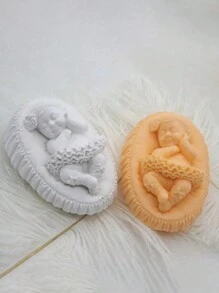 1pc Baby Shape DIY Silicone Mold, Sleep Baby Design Silicone Mold For DIY - White - View 3